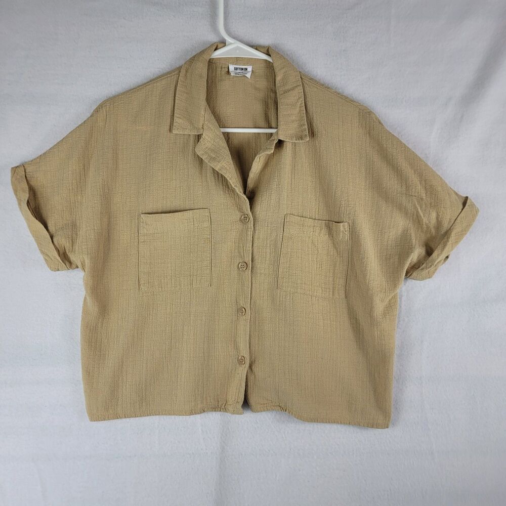 Cotton On-100% All Cotton -  Women's Beige Short Sleeve Blouse Small Petite